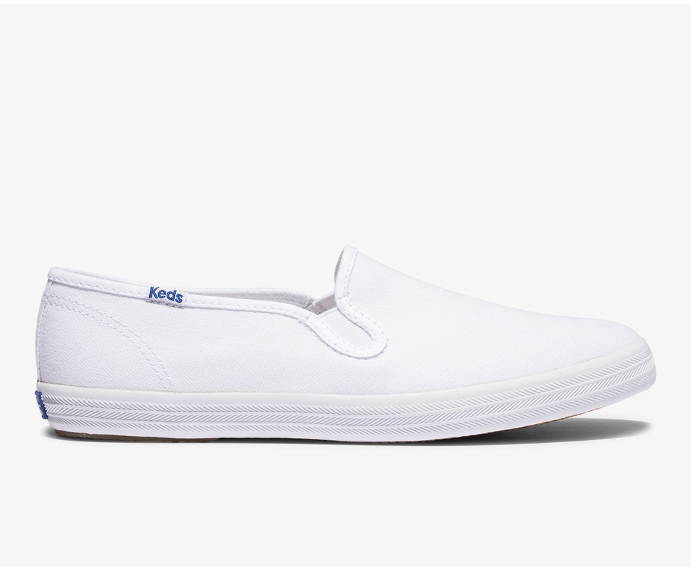 Slip Ons Keds Femme Blanche - Champion Slip On Organic Cotton Toile - 481-IFTAQZ